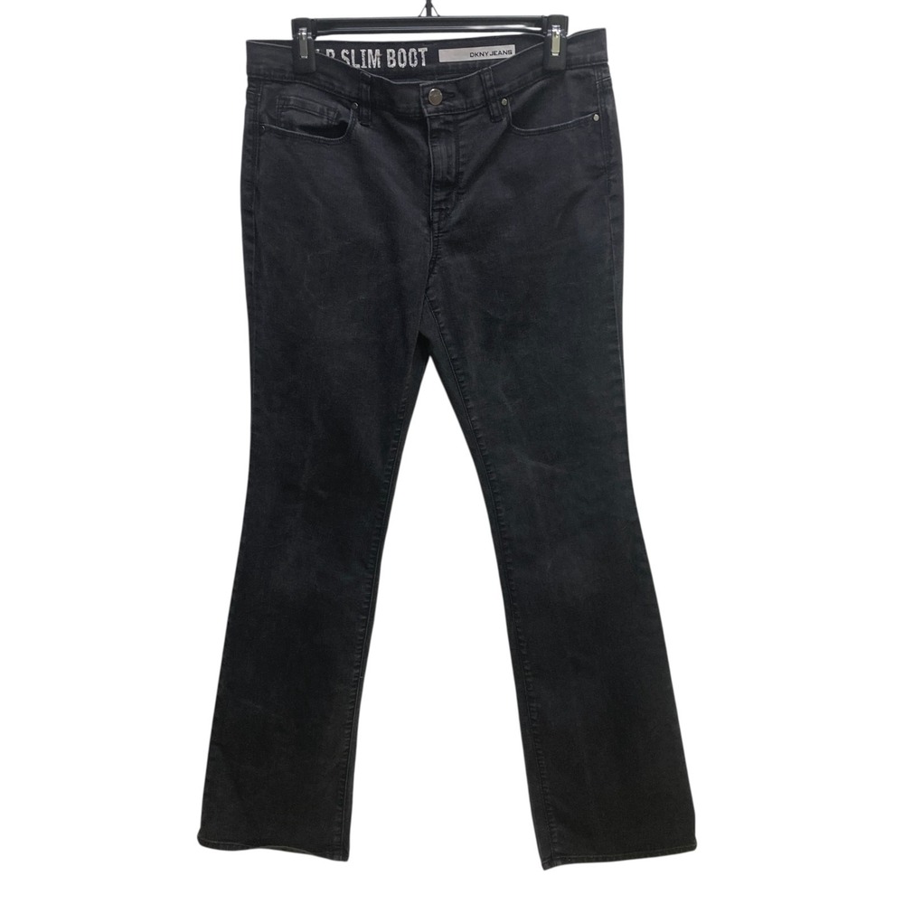 DKNY Jeans Womens 8 Ave B Slim Bootcut Mid Rise Black Denim Stretch Size 8